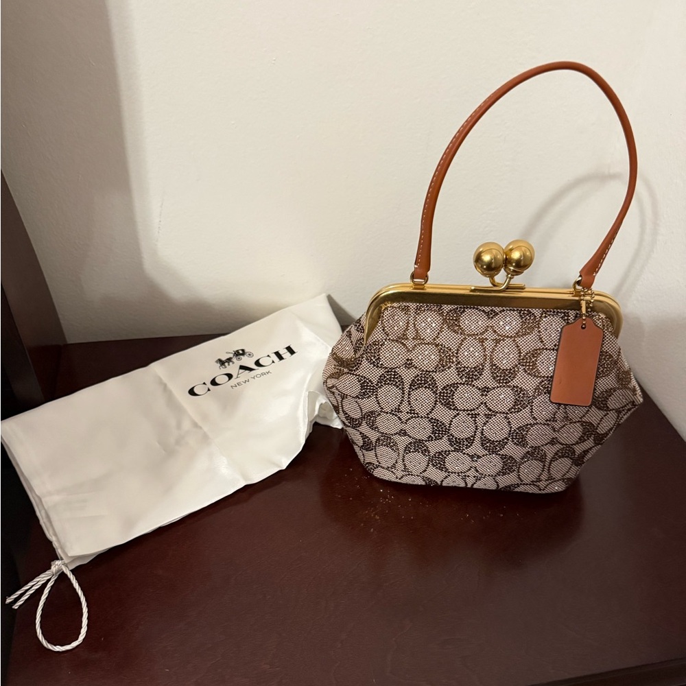 Coach Tan and Gold Shoulder Bag